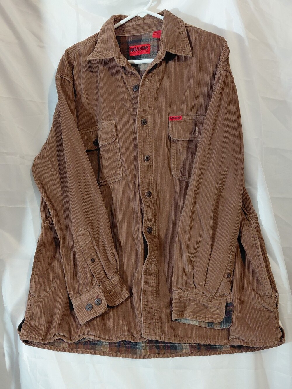 Wolverine Brown Corduroy Shirt Jacket with Plaid Lining
